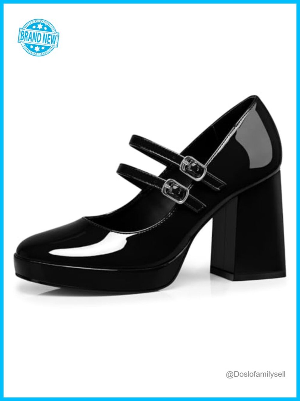 Women's Mary Jane Chunky Heel Pumps - Faux Leather Dress Shoes